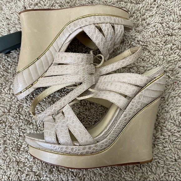 Alexandre Birman Blush Croc Reptile Leather Wedges - Picture 6 of 10